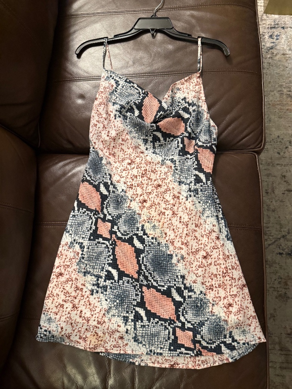 Spaghetti strapped cute snake skin Autumn print with built in slip.